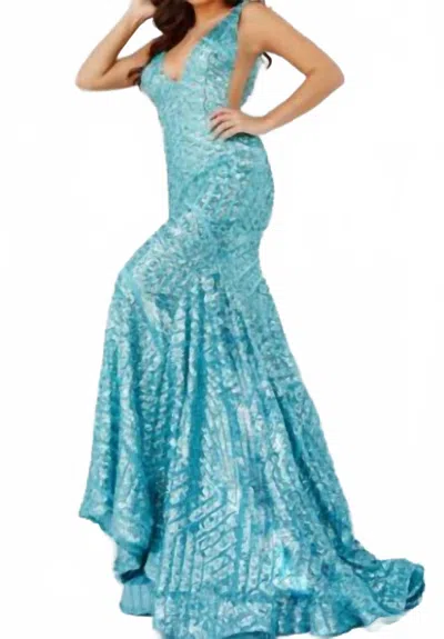 Jovani 59762 Long Sleeveless Mermaid Prom Dress In Blue