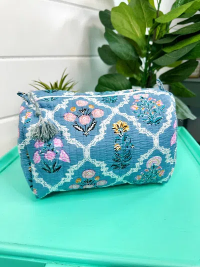 Folklore Couture Women's Quilted Makeup Cosmetic Bag In Blue Wildflowers In Multi