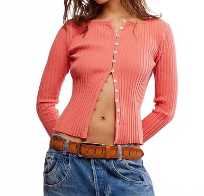 Free People Tilly Long Sleeve Cardigan In Crabapple In Pink