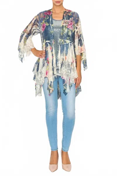 Origami Denim Rose Lace Cardigan In Multi In Multi
