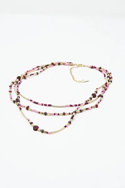 Q2 3 In 1 Necklace With Multicolor Stones In Gold, Red In Multi