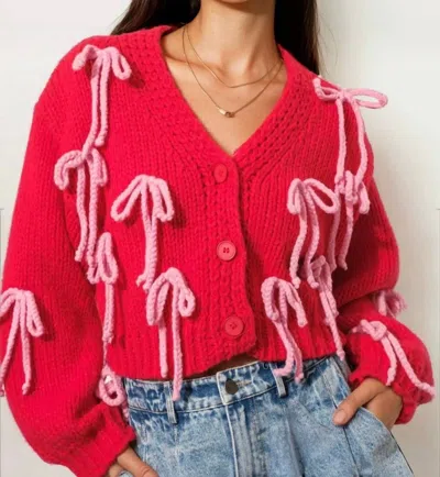 Pretty Garbage Bow Cardigan In Red In Red
