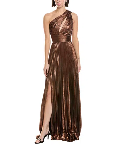 Marchesa Notte Metallic Lame One-shoulder In Brown