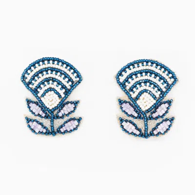 Beth Ladd Collections Women's Block Print Flower Earrings In Blue/white In Blue