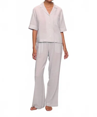Eberjey Nautico Relaxed Short Sleeve Pajama Set In Peppercorn Stripe In Neutral