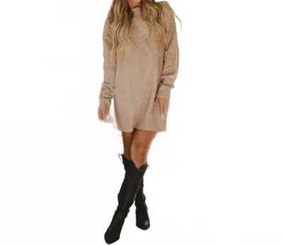 Liam & Company Ashley Cable Knit Sweater Dress In Parchment In Sand
