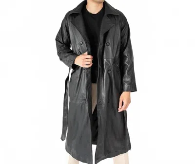 Mauritius Unisex Deniz Os Leather Trench Coat In Black In Black