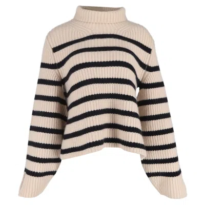 Khaite Striped Turtleneck Sweater In Cream And Black Wool In Neutral