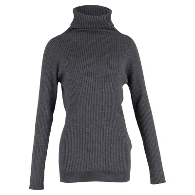 Totême Ribbed Turtleneck Sweater In Grey Wool In Gray