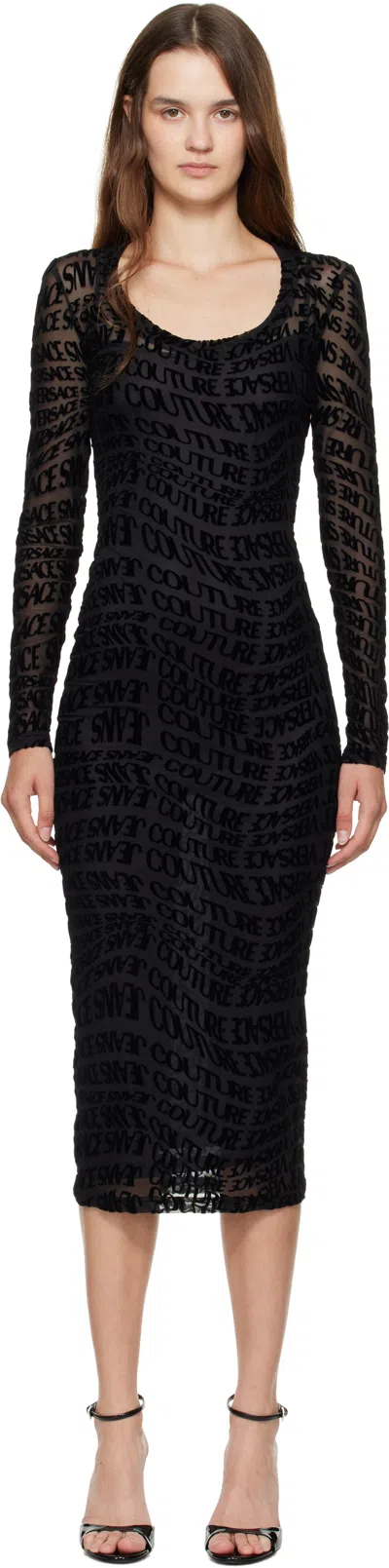Versace Jeans Couture "liquify Logomania" Midi Dress In Black