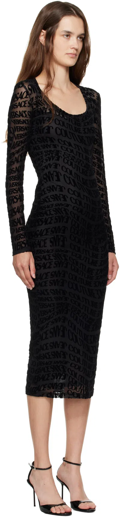 Versace Jeans Couture "liquify Logomania" Midi Dress In Black