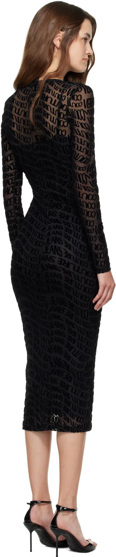 Versace Jeans Couture "liquify Logomania" Midi Dress In Black