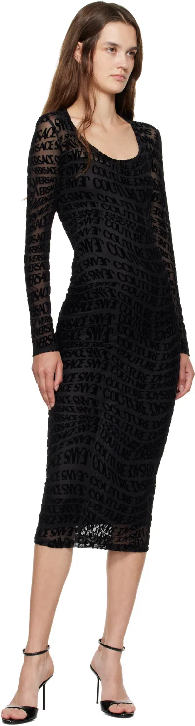 Versace Jeans Couture "liquify Logomania" Midi Dress In Black