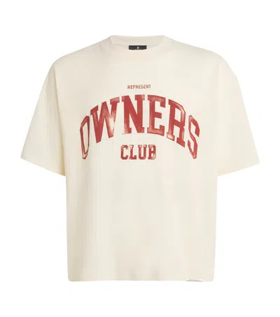 Represent Mens Buttercream Big Owners Club Crewneck Cotton T-shirt Xl In White