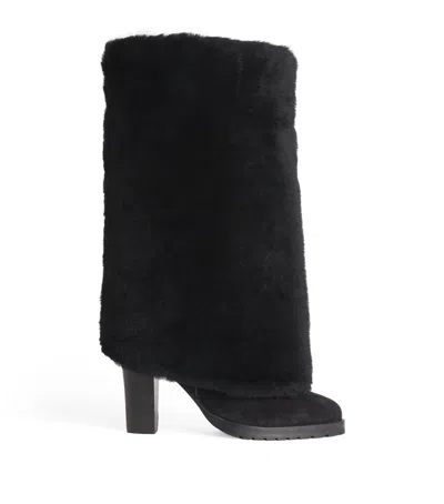 Yves Salomon Merino Shearling Knee-high Boots 85 In Black