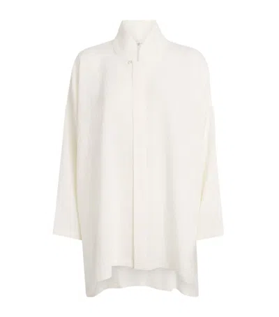 Eskandar Silk Stand-collar Wide Shirt In White