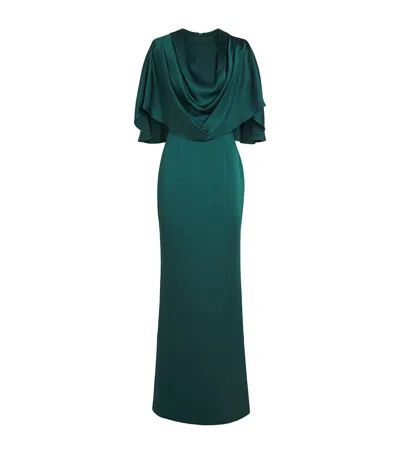 Rebecca Vallance Ellerie Cape-detail Maxi Dress In Green