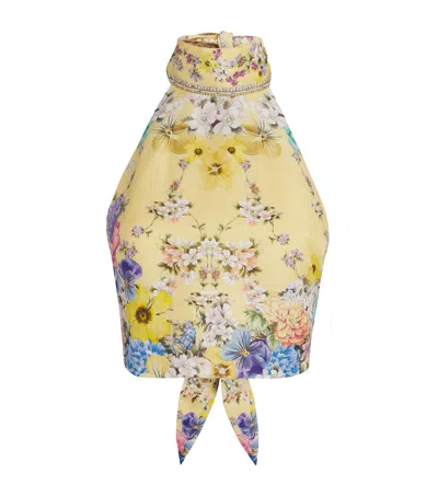 Camilla Halter Tie Back Top In Yellow