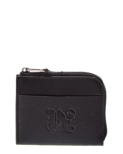 Palm Angels Zip Small Leather Wallet In Black
