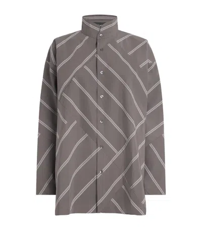 Eskandar Slim Double Stand-collar Shirt In Gray