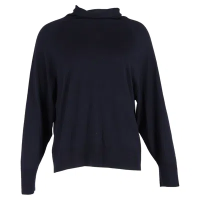 The Row Turtleneck Sweater In Navy Blue Wool In Black