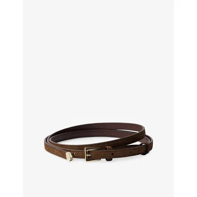 Prada Womens  Brand-engraved Suede Belt In Brown