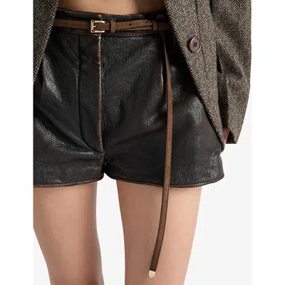 Prada Womens  Brand-engraved Suede Belt In Brown