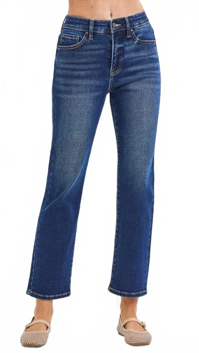 Risen High Rise Tummy Control Crop Jeans In Blue In Blue