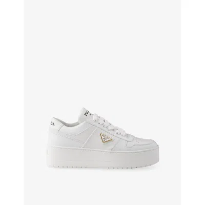 Prada Downtown Bold Leather Sneakers In White