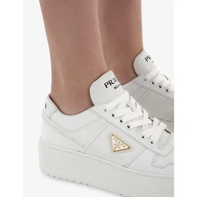Prada Downtown Bold Leather Sneakers In White
