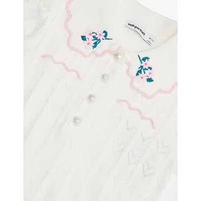 Self-portrait Heart Short-sleeves Knitted Dress 3-12 In White