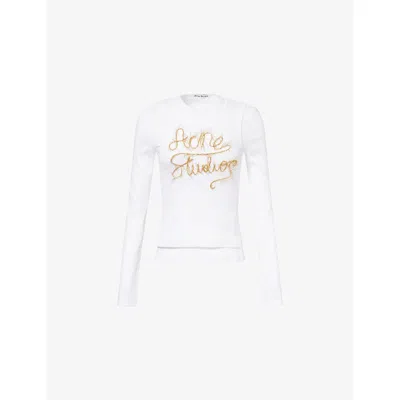 Acne Studios Womens  Embroidered-logo Overlay Stretch-cotton Top In White