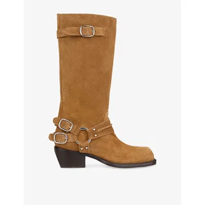 Sandro Leather Buckle Boots In Brown