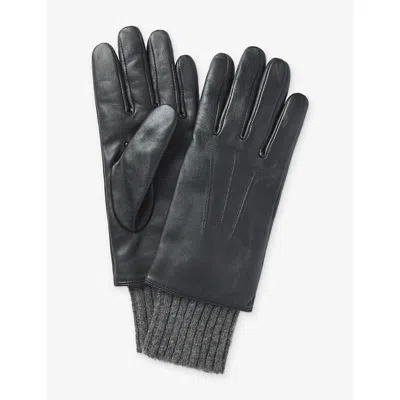 The White Company S  Knitted-cuff Leather Gloves In Black