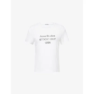 Acne Studios Womens  Logo-print Cotton-blend T-shirt In White