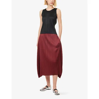 Issey Miyake Womens Pleats Please  Plisse Knitted Midi Skirt In Burgundy