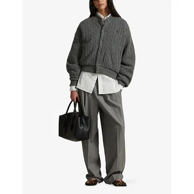 Polo Ralph Lauren Womens  Relaxed-fit Cable-knitted Wool And Cashmere Jacket In Gray