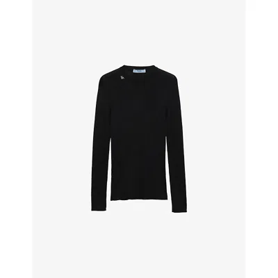 Prada Textured Wool Crewneck Sweater With Long Sleeves In Black