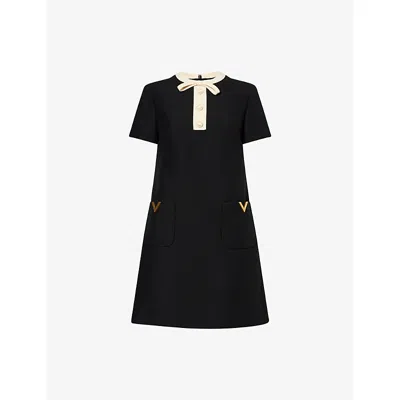 Valentino Silk And Wool Blend Short Sleeve Dress In Black