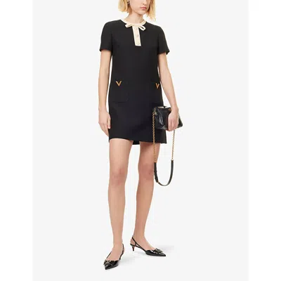 Valentino Silk And Wool Blend Short Sleeve Dress In Black