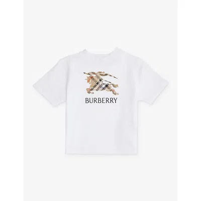 Burberry Appliqué Check Logo Cotton T-shirt 4-14 In White