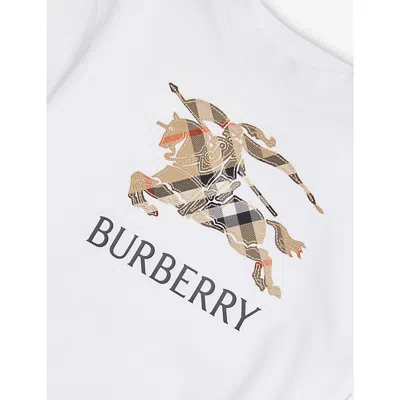Burberry Appliqué Check Logo Cotton T-shirt 4-14 In White