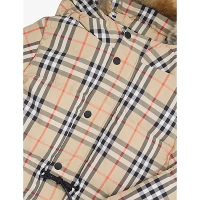 Burberry Franklin Faux-fur Trim Check Shell-down Jacket 4-1 In Neutral