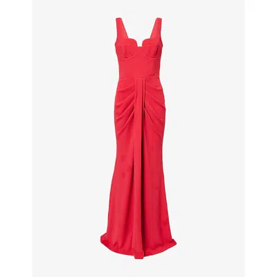 Rebecca Vallance Zarya Sleeveless Draped Mermaid Gown In Red