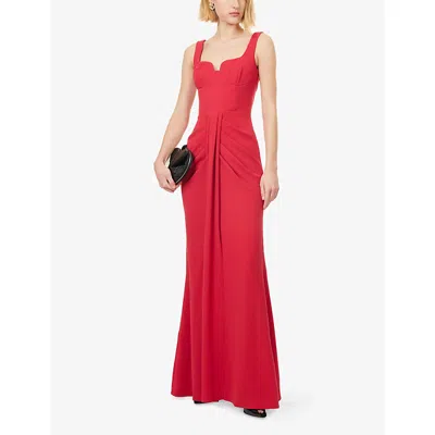Rebecca Vallance Zarya Sleeveless Draped Mermaid Gown In Red
