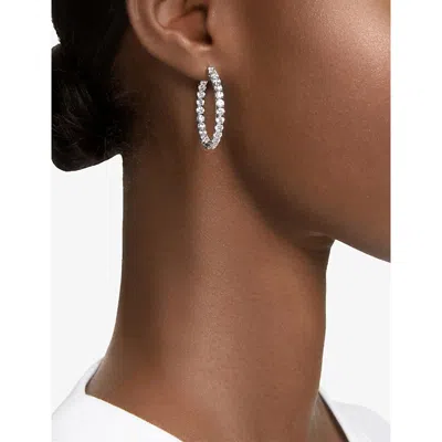 Swarovski Womens  Matrix Rhodium-plated And Zirconia Hoop Earrings In White