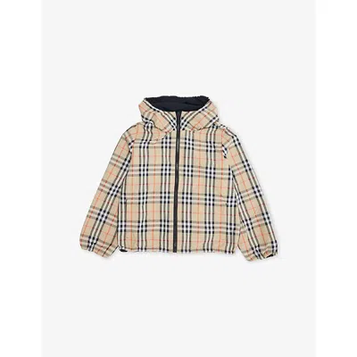 Burberry Reece Reversible Check Hooded Woven Jacket 4-1 In Neutral