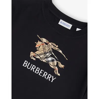 Burberry Appliqué Check Logo Cotton T-shirt 4-14 In Black