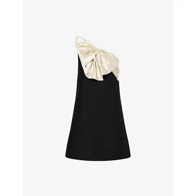 Valentino Crepe Couture Mini Dress One Shoulder Bow In Black