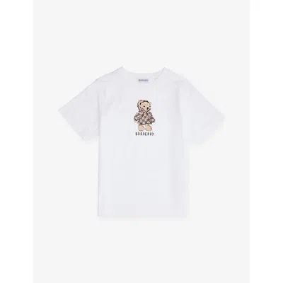 Burberry Cedar Teddy-print Cotton T-shirt 4-14 In White
